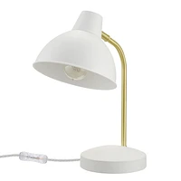 Lampe de bureau de 15 po Willow, blanc mat, bras or mat, abat-jour pivotant, interrupteur à bascule sur le cordon