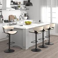 Tabouret pneumatique contemporain réglable en bois et en similicuir – ivoire et noir