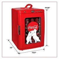 Coca-Cola 25L Mini Fridge, Portable 28 Can Cooler, Display Window for Travel, Home, Office- Red