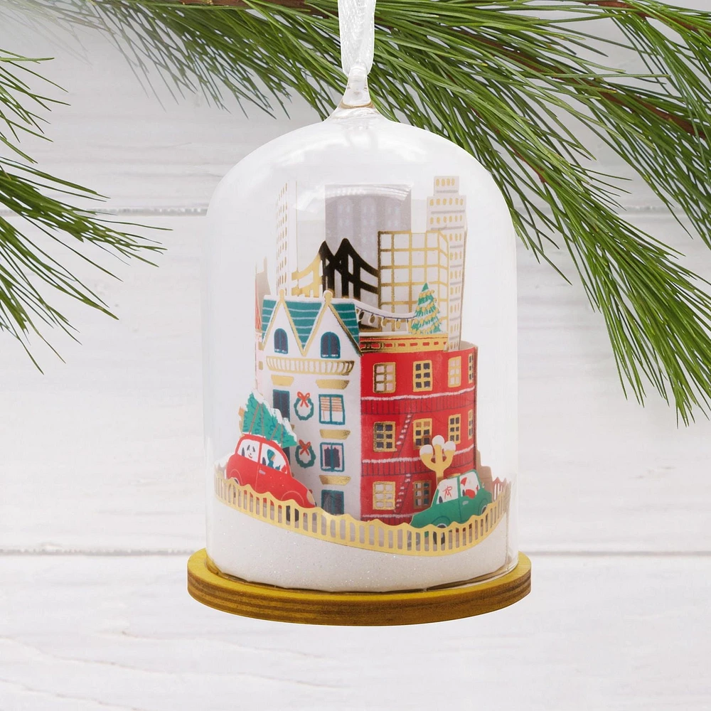Décoration Hallmark de Noël (Paysage urbain dans une cloche, Signature, en verre et papier)