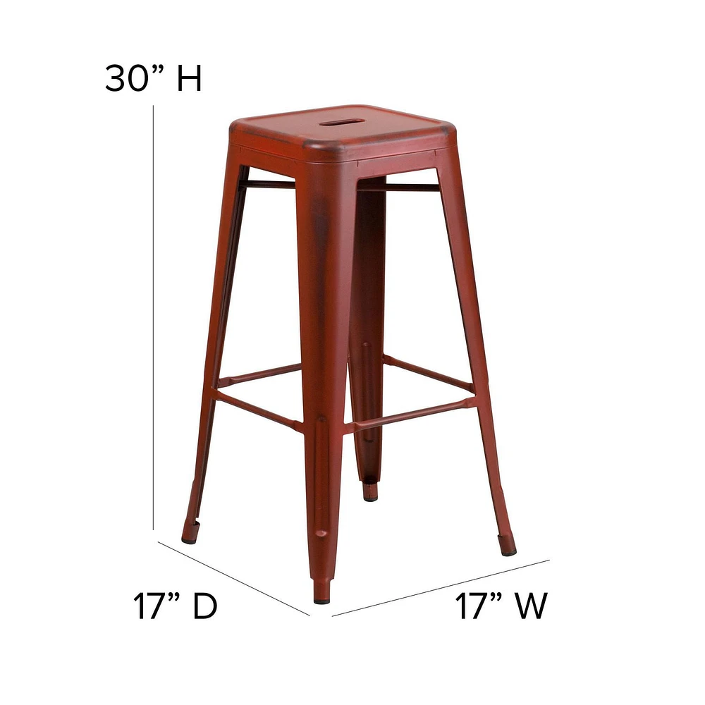 30'' High Backless Distressed Black Metal Indoor-Outdoor Barstool