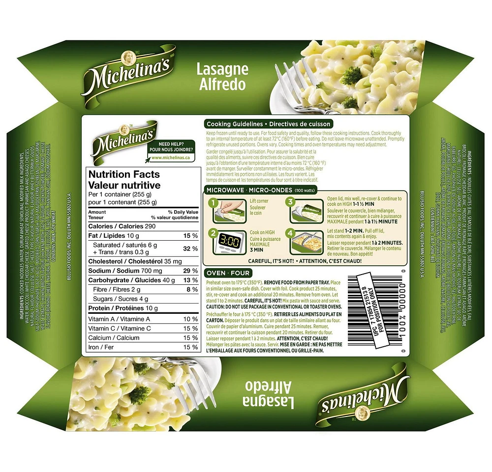 Michelina's Lasagne Alfredo au brocoli et au fromage 255 g