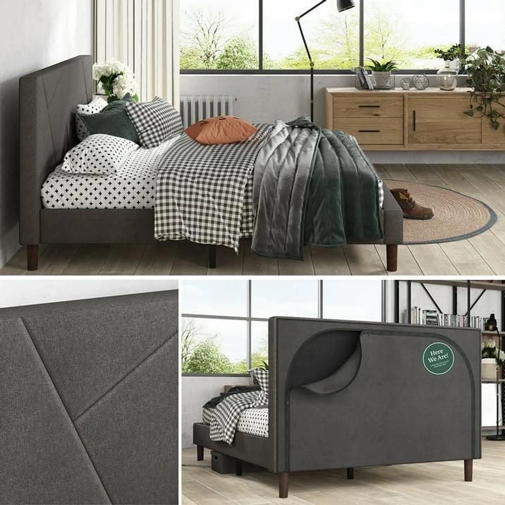 Zinus Judy Cadre de lit plate-forme rembourré / Sommier à matelas / Support de lattes en bois / Pas besoin de sommier / Facilité d'assemblage