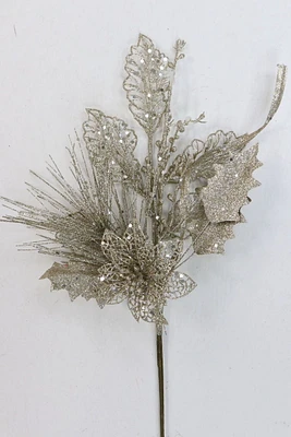 Pic de décoration de Noël Holiday time en forme de fleur avec pomme de pin scintillante