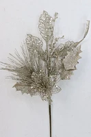 Pic de décoration de Noël Holiday time en forme de fleur avec pomme de pin scintillante