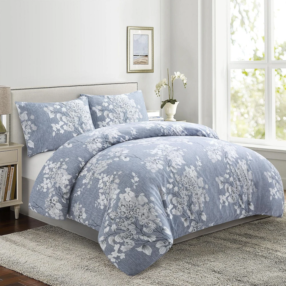 Literie toutes saisons Marina Decoration, ultra douce, soyeuse, avec fermeture éclair, en rayonne de bambou imprimée, avec taies d'oreiller, motif floral romantique délavé à l'encre