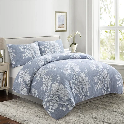 Literie toutes saisons Marina Decoration, ultra douce, soyeuse, avec fermeture éclair, en rayonne de bambou imprimée, avec taies d'oreiller, motif floral romantique délavé à l'encre