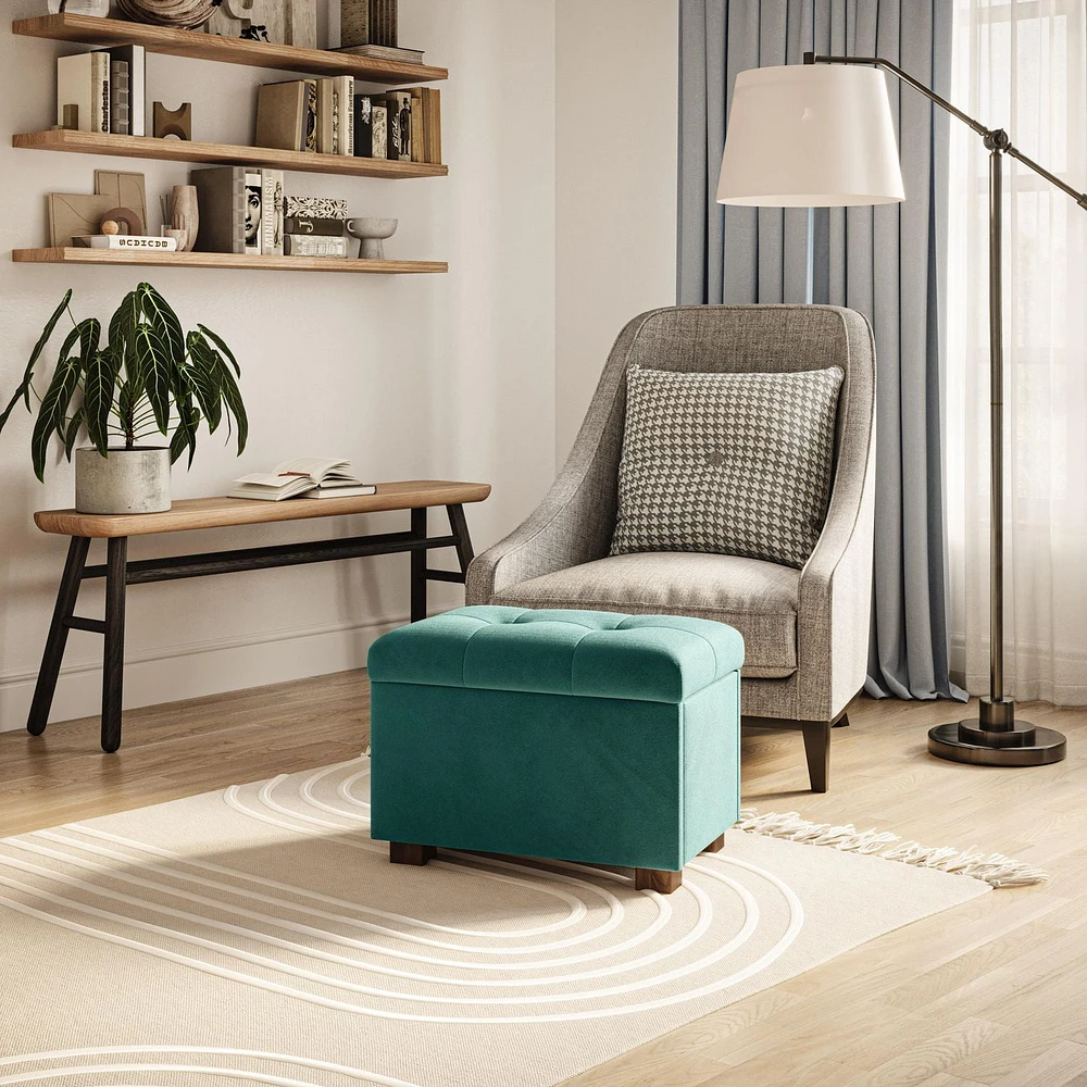 Asha Small Tufted Velvet Ottoman with Storage
