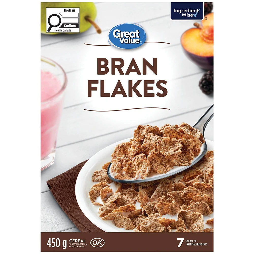 Great Value Bran Flakes Cereal, 450 g