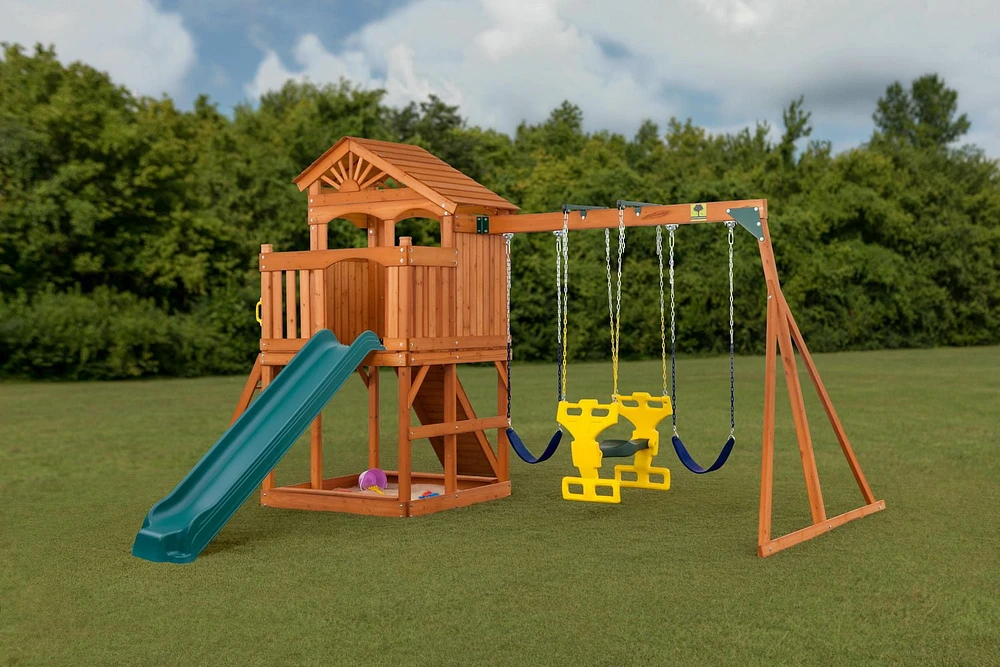 Ensemble de jeu Timber Valley avec bac à sable et toboggan