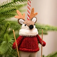 Holiday Time Winter Chalet Reindeer Skiing Ornament, Red