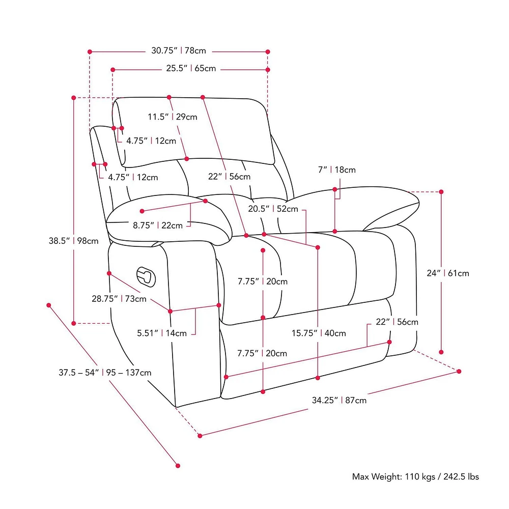 CorLiving Oren Manual Soft High Quality Fabric Recliner