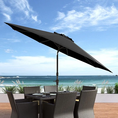 Parasol de jardin rond inclinable et résistant au vent CorLiving de 3 m avec manivelle et cadre en aluminium et acier