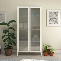 Systembuild Evolution Ashbury Heights Tall 2 Door Storage Cabinet-Fluted Glass Metal Locker, Black