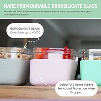 Glass Food Storage Containers with Silicone Sleeve 3 Pack