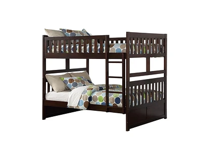 Topline Home Furnishings Lit superposé double sur double avec finition espresso