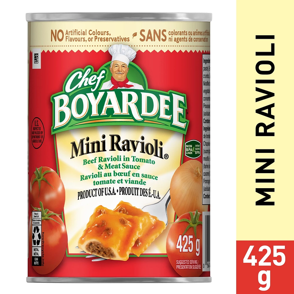 Ravioli au bœuf à la sauce tomate et viande Mini Ravioli de Chef BoyardeeMD 425g