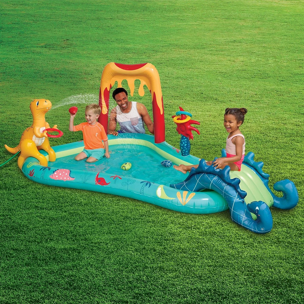 Bluescape Centre De Jeu Dinosaure Toboggan aquatique doux avec jeux et jouets gonflables, Pulvérisateur d'eau intégré, Âge : 2+