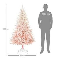 HOMCOM Décoration de maison de vacances d'arbre de Noël artificiel de 6 pieds avec support en métal, ouverture automatique, blanc et rose