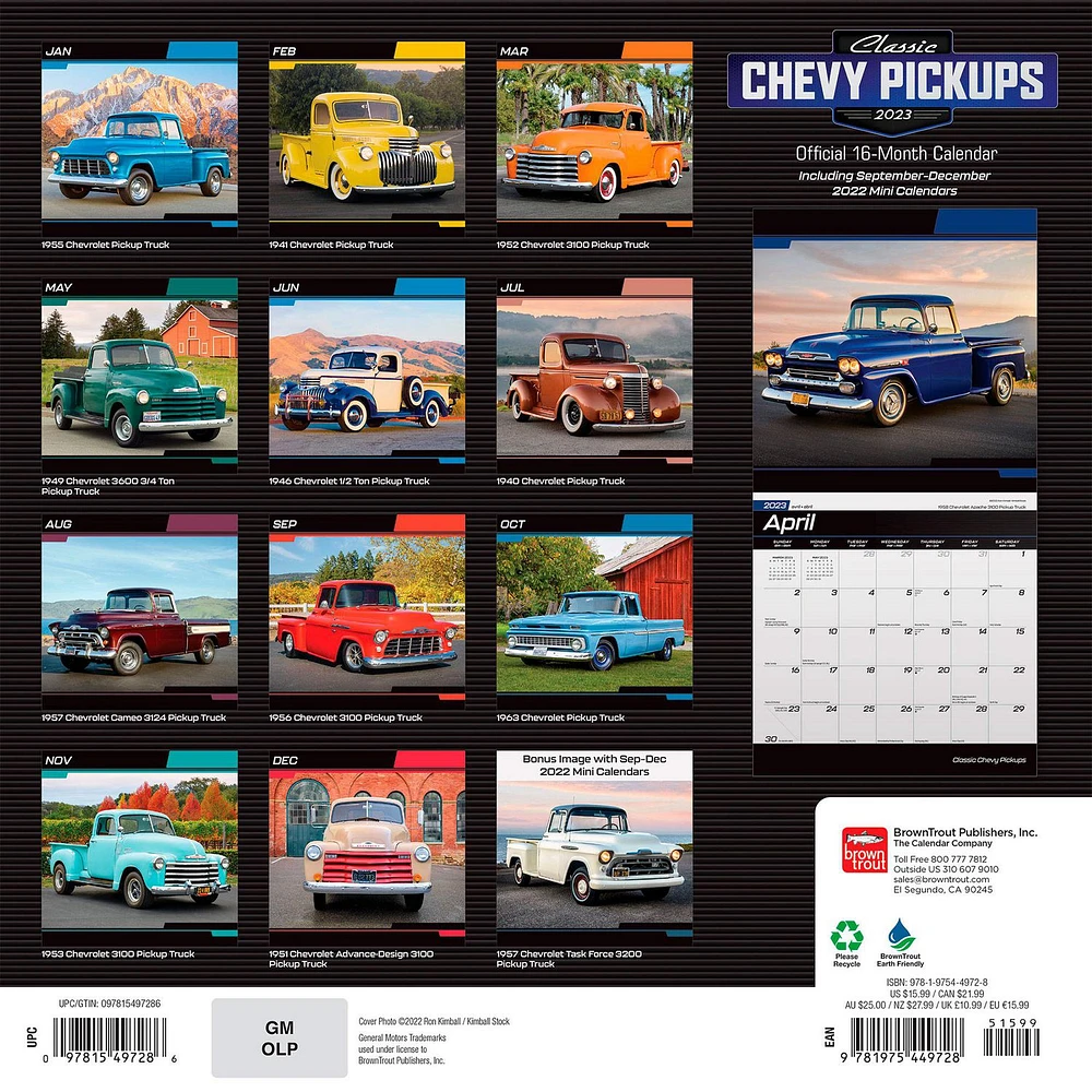 Classic Chevy Pickups OFFICIAL | 2023 12x24 Inch Square Wall Calendar