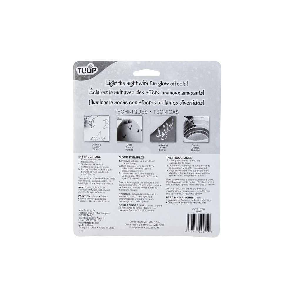Tulip 1.25 fl oz Dimensional Fabric Paint 6 Pack Glow In The Dark, Dimensional fabric paint