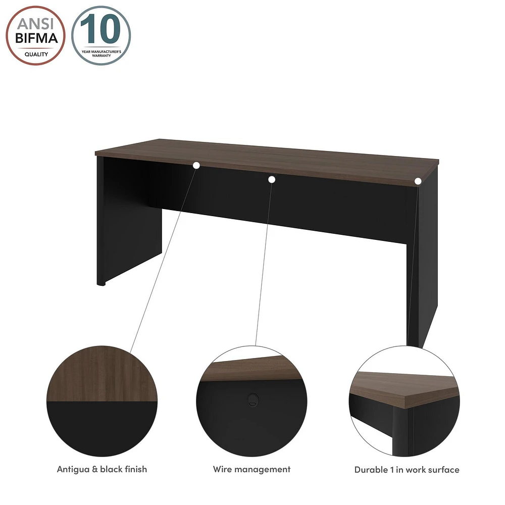 Bestar Connexion 72W Narrow Desk Shell in slate & sandstone