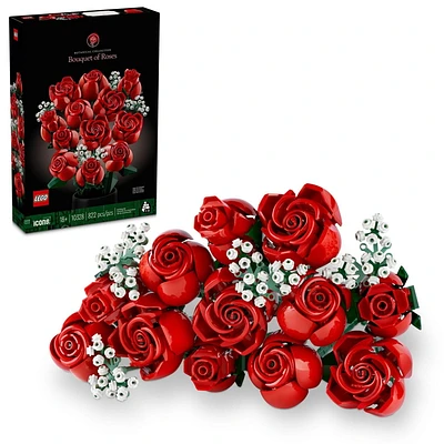 LEGO Botanicals Bouquet of Roses Artificial Flowers - Fake Red Roses Building Set for Adults, Ages 18+ - DIY Kit for Home Decoration - Birthday or Anniversary Gift Idea - 10328