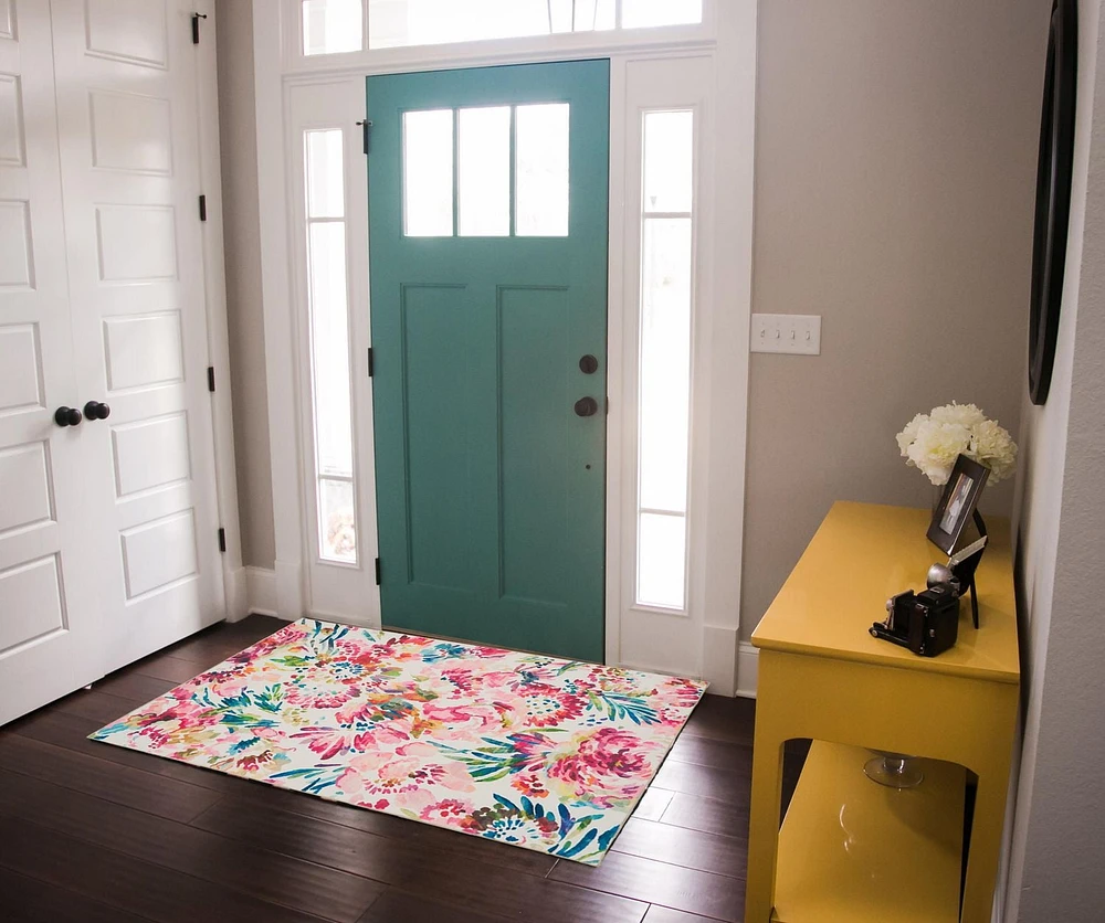 Tapis d'appoint lavable Julian 3 pi x 5 pi framboise et ivoire