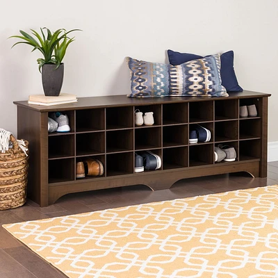 Prepac 60 in W x 20.25 in H x 15.5 in D Shoe Cubby Bench, Multiple Finishes