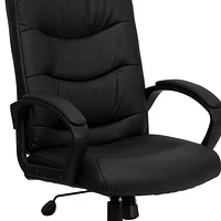 Chaise exécutive pivotante en cuir noir à dossier mi-hauteur avec dossier et appuis-bras à trois lignes de couture horizontale