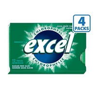 Excel Chlorophyll Chewing Gum, Sugar Free, 12 Pellets, Pack of 4