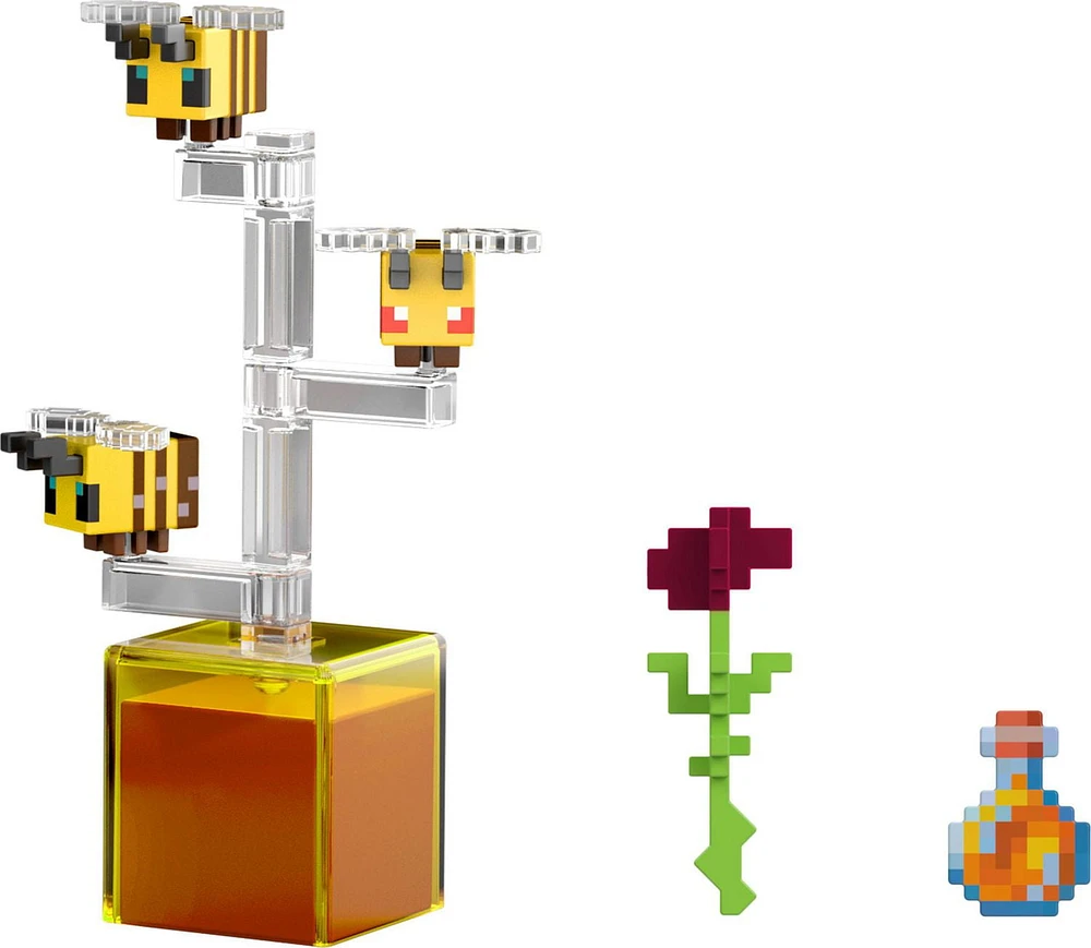 Minecraft Bees Action Figures & Accessories, 3.25-in Scale & Pixelated Design