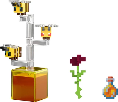 Minecraft Bees Action Figures & Accessories, 3.25-in Scale & Pixelated Design