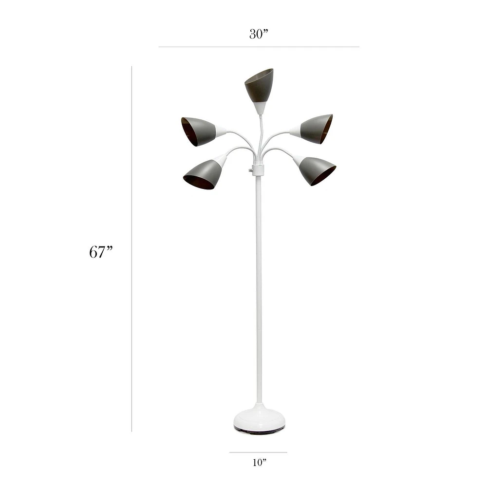 Simple Designs Lampadaire à col de cygne réglable à 5 lumières