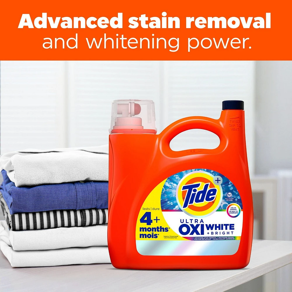 Détergent à lessive liquide Tide Plus Ultra OXI Blanc et éclatant, pouvoir détachant et blanchissant supérieur 3.9L