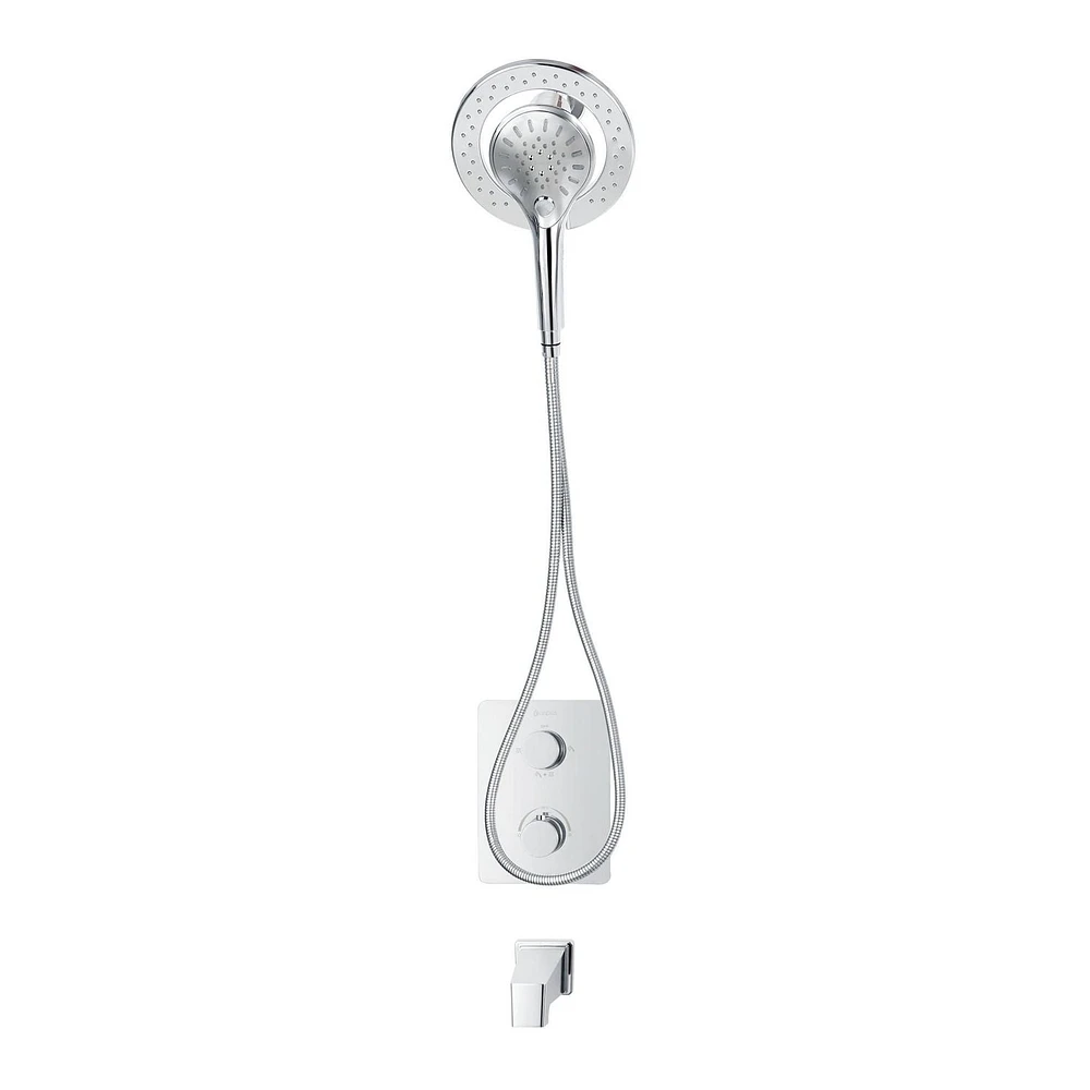 Valve thermostatique carrée 3 fonctions, Douchette magnétique, bec de bain ou simultanément, fini chrome