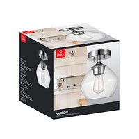 Plafonnier semi-encastré en métal à 1 lumière, collection Harrow par Globe Electric, de couleur chrome, abat-jour en verre transparent, 60875