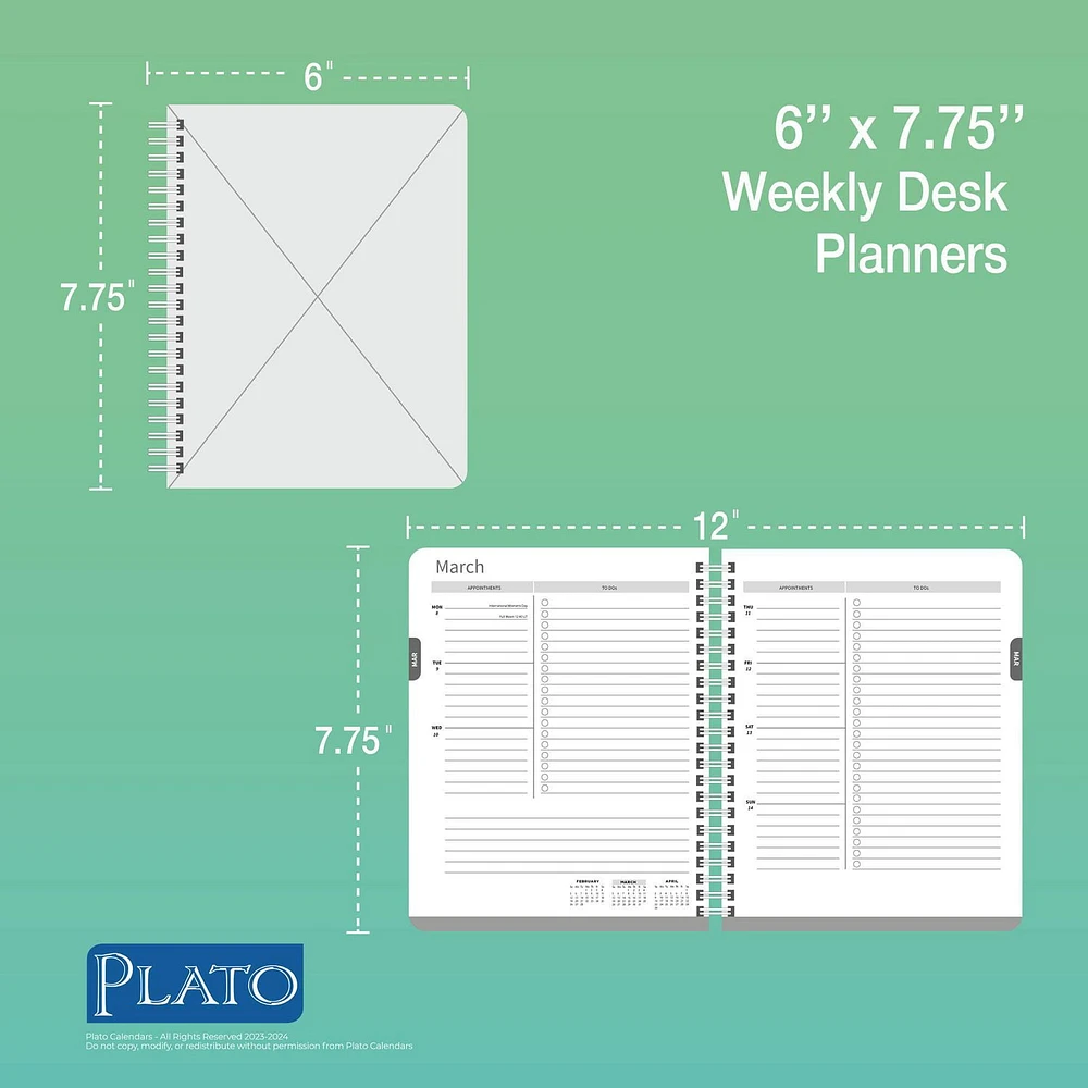 Plato Seaside Currents 2024 6x7.75 Inch 18 Months Desk Planner, July 2023 - December 2024, 9781975470579