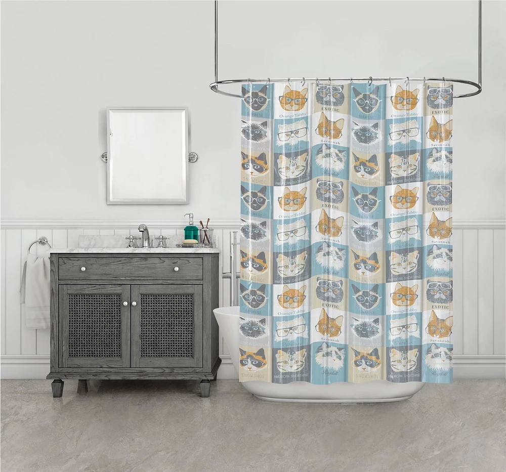 Mainstays PEVA Cats & Glasses Shower Curtain