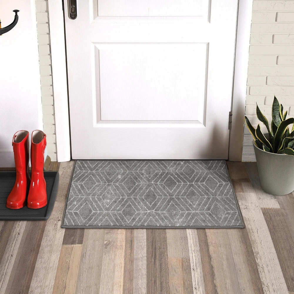 18-inch x 30-inch Malika Grey Printed Floor Mat, Machine washable doormat