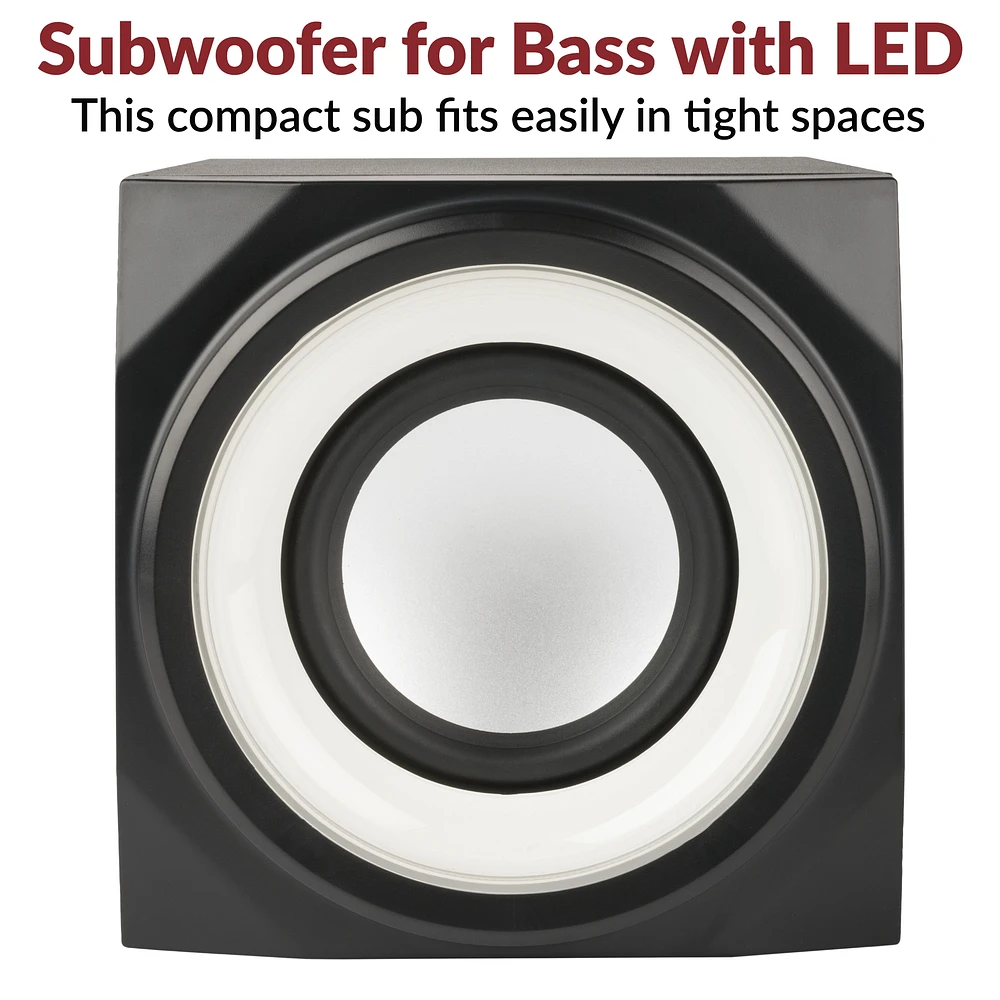 Système de haut-parleurs 3 pièces Cyber Acoustics CA-SP34BT, 32 W (total), Bluetooth, canal 2.1 avec caisson de basses et effets lumineux LED, son stéréo complet, noir