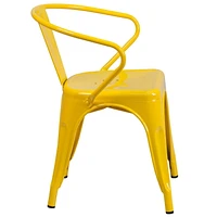 Commercial Grade 4 Pack Yellow Metal Indoor-Outdoor Chair with Arms