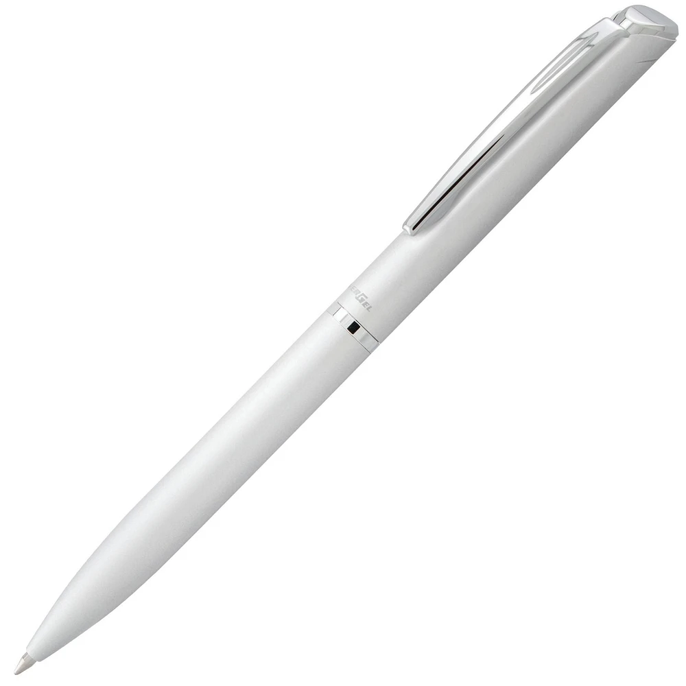 Pentel EnerGel Rétractable Stylo à Encre Gel, Barillet Argent Métal, Encre Noir, 0,7mm, Boîte à Cadeau