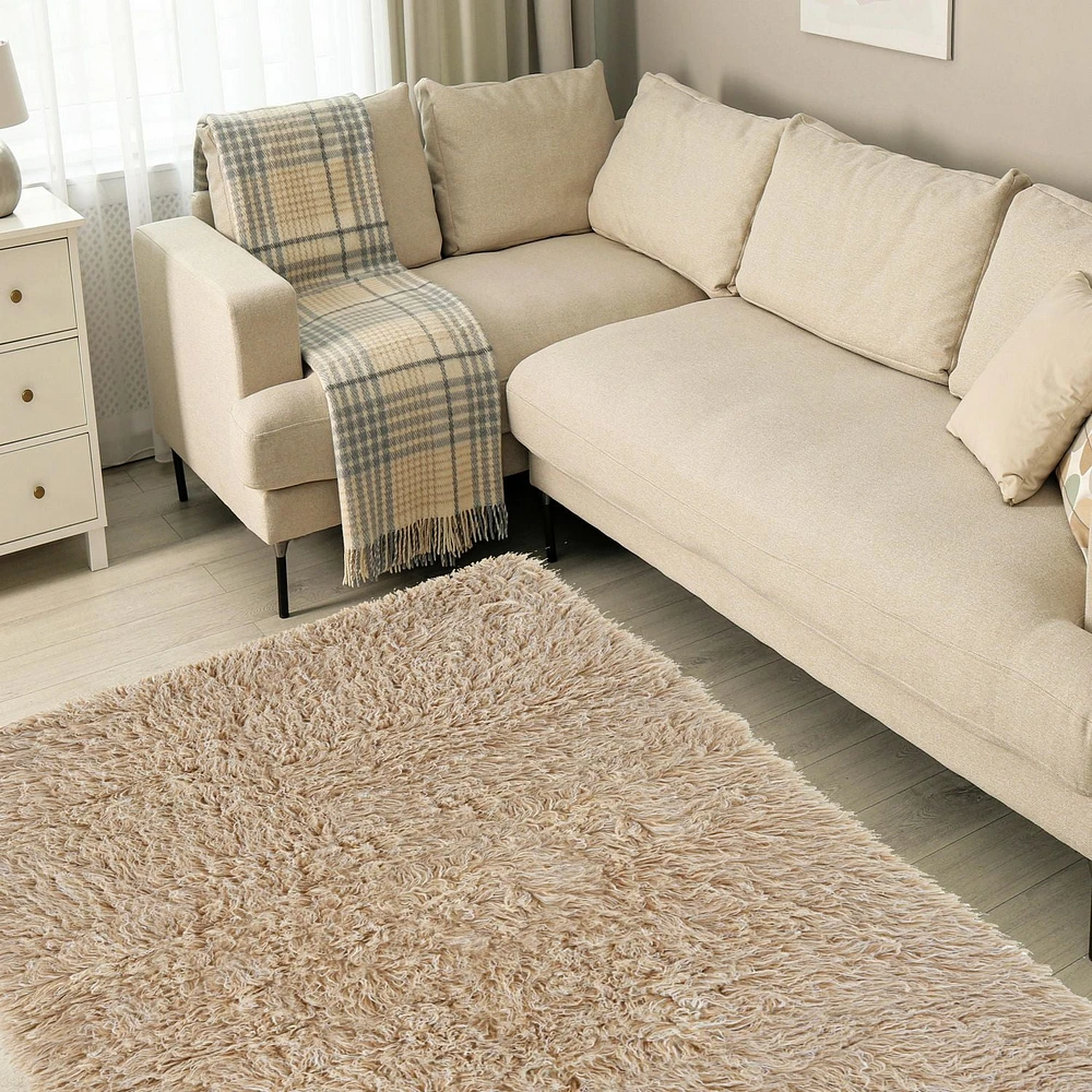 Tapis Nouveau Flokati 1400 gr de 5' x 8', Beige Mélangé