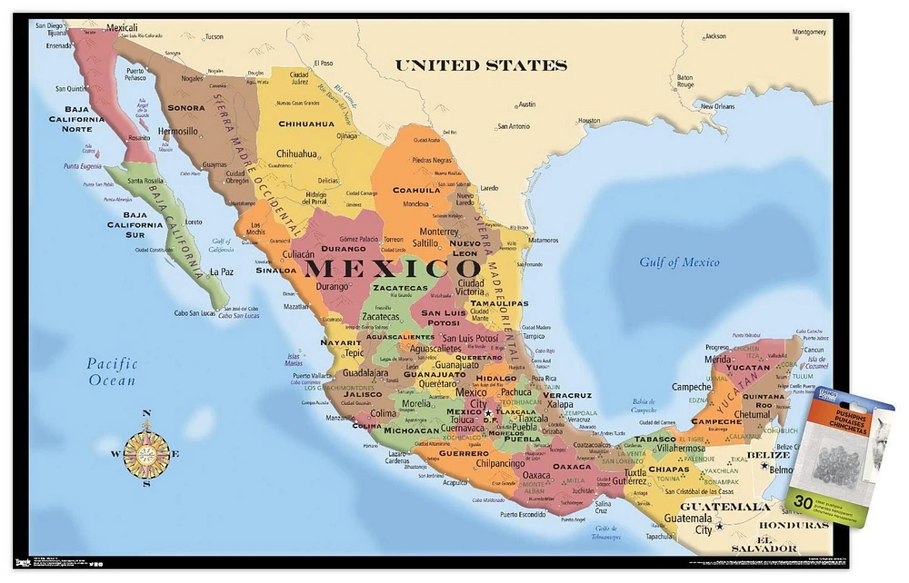 Map - Mexico Wall Poster, 22.375" x 34" Framed
