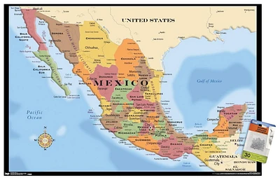 Map - Mexico Wall Poster, 22.375" x 34" Framed