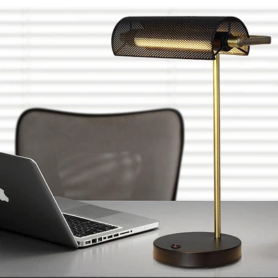 Lampe de banquier à DEL hometrends à treillis métallique  avec accents laiton antique