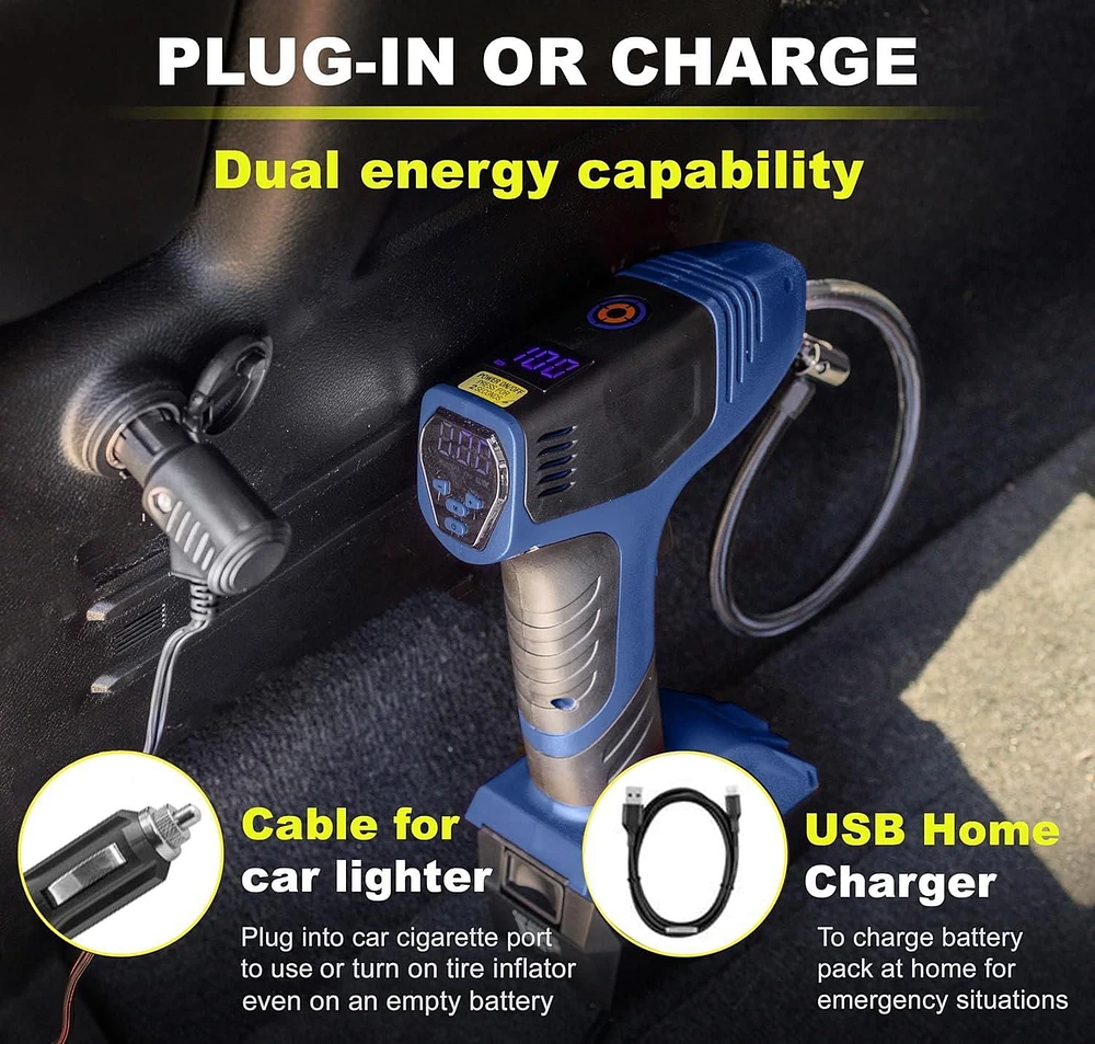 Bullseye Pro Digital Tire Pressure Gauge Air Pump 150 PSI w/Gauge Display Screen, Royal Blue, As Seen On Tv