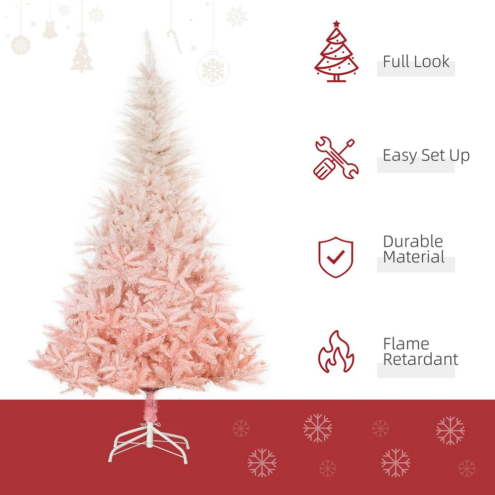 HOMCOM Décoration de maison de vacances d'arbre de Noël artificiel de 6 pieds avec support en métal, ouverture automatique, blanc et rose