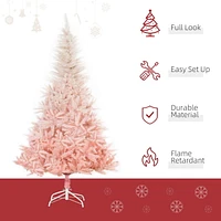 HOMCOM Décoration de maison de vacances d'arbre de Noël artificiel de 6 pieds avec support en métal, ouverture automatique, blanc et rose